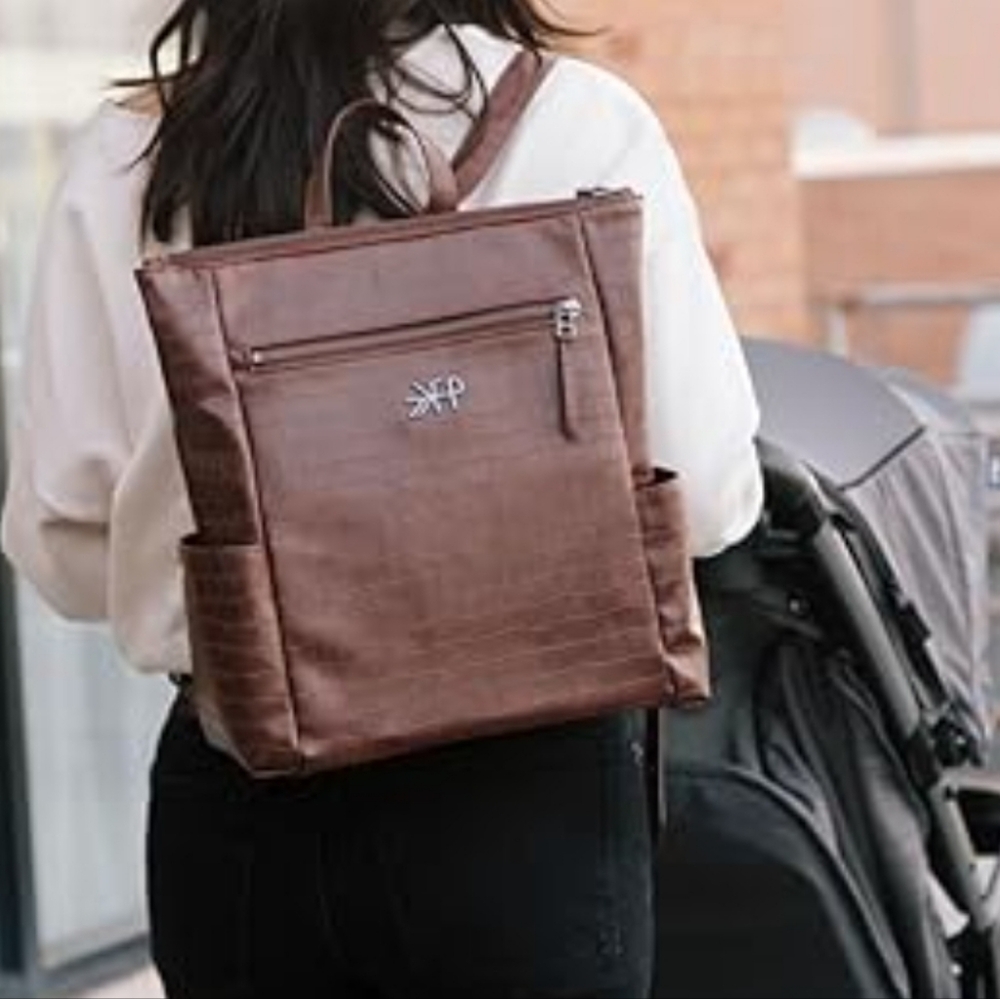 Freshly Picked Brown Crocodile-Embossed BackpackDiaper Bag